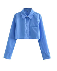 Blue Cropped Button-Up Shirt