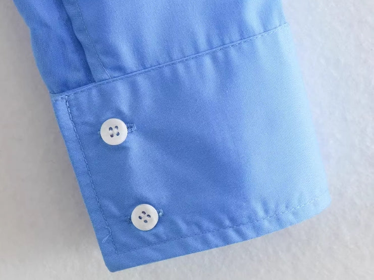 Blue Cropped Button-Up Shirt