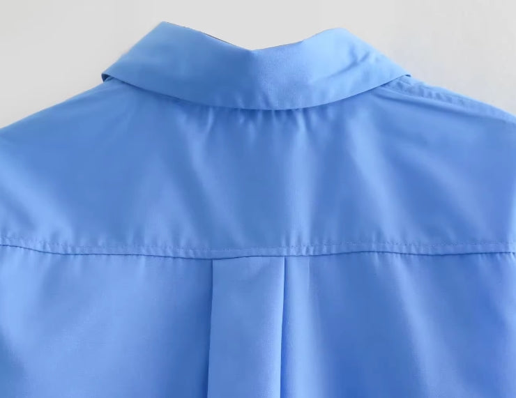 Blue Cropped Button-Up Shirt