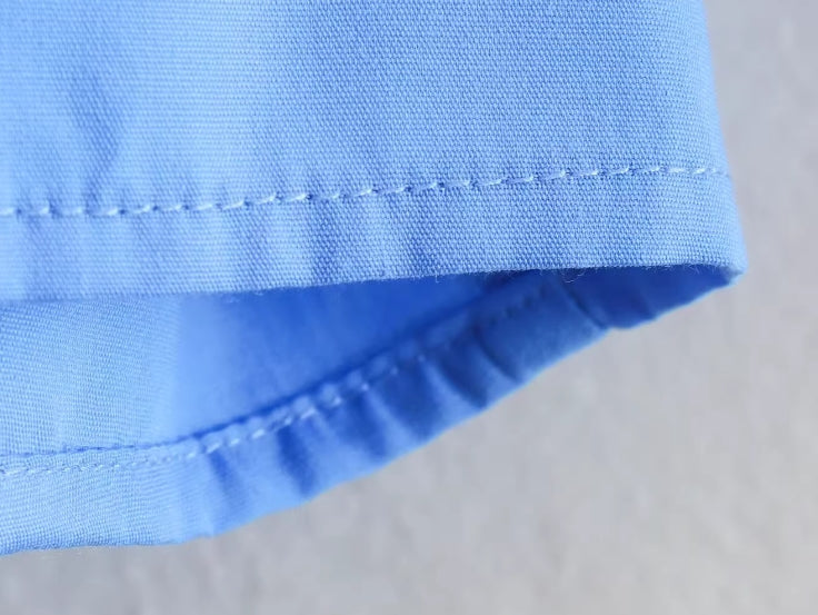 Blue Cropped Button-Up Shirt