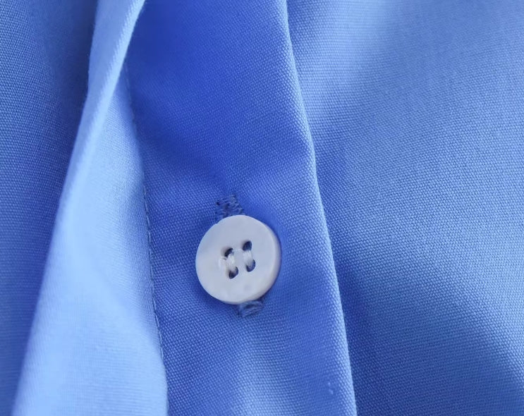 Blue Cropped Button-Up Shirt