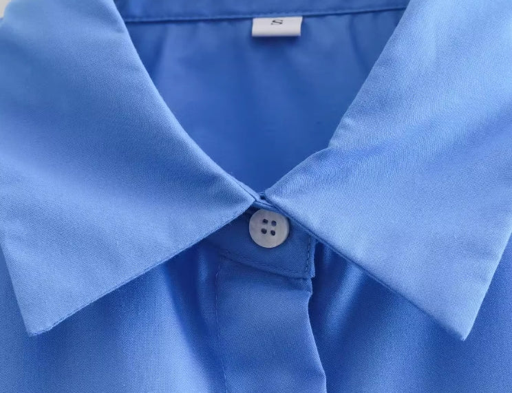 Blue Cropped Button-Up Shirt