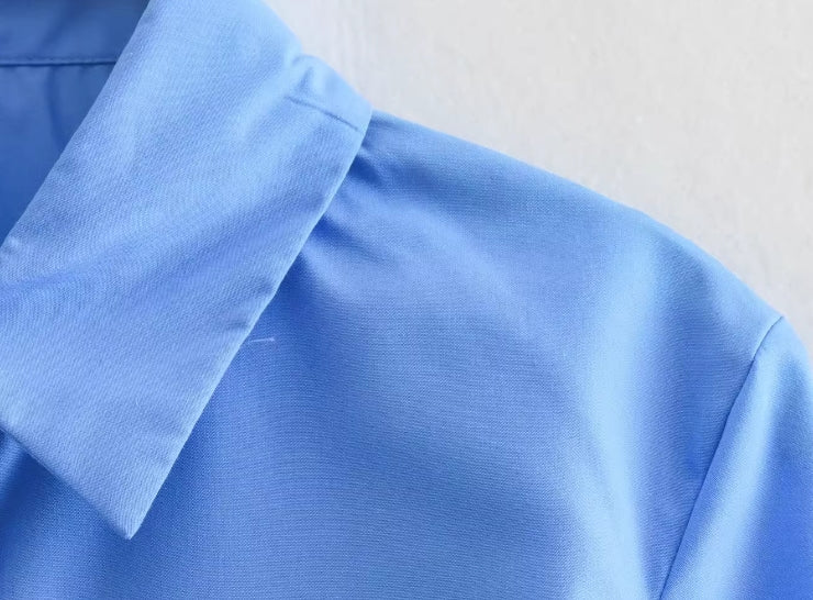 Blue Cropped Button-Up Shirt