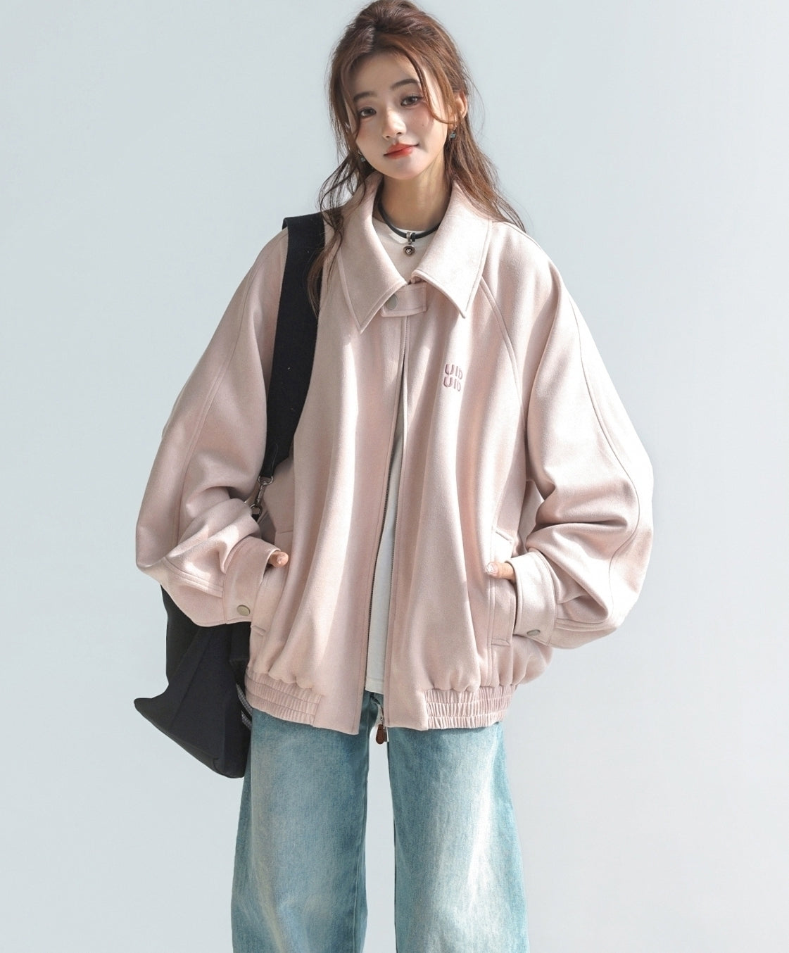 Embroidered Letter Chic Pink Jacket