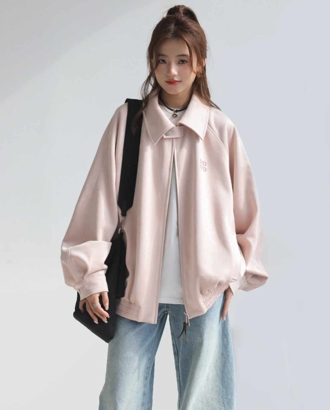Embroidered Letter Chic Pink Jacket