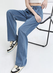 Blue Front Pleated Wide Leg Jeans