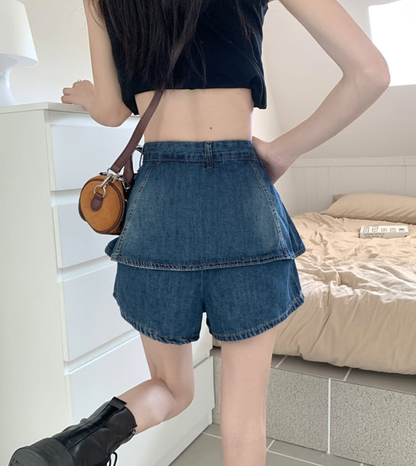 Blue Denim Layered Skorts