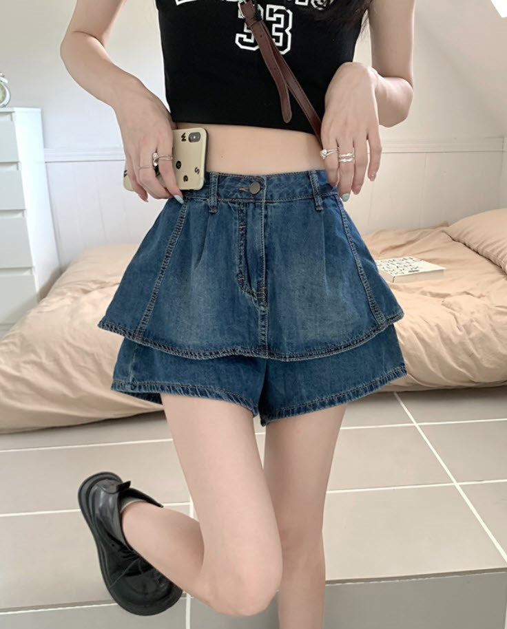 Blue Denim Layered Skorts