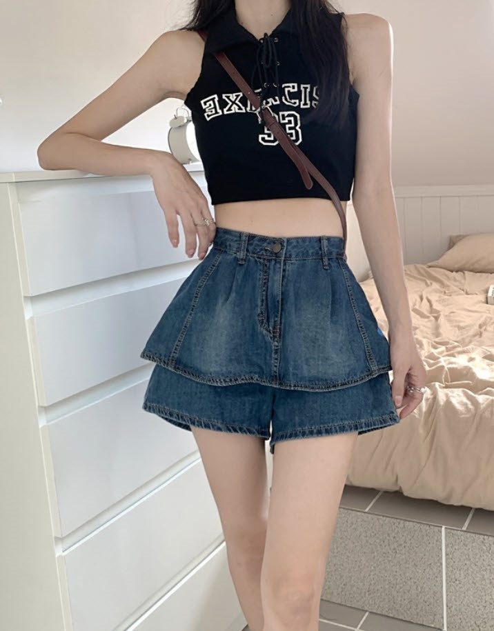 Blue Denim Layered Skorts