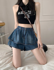 Blue Denim Layered Skorts