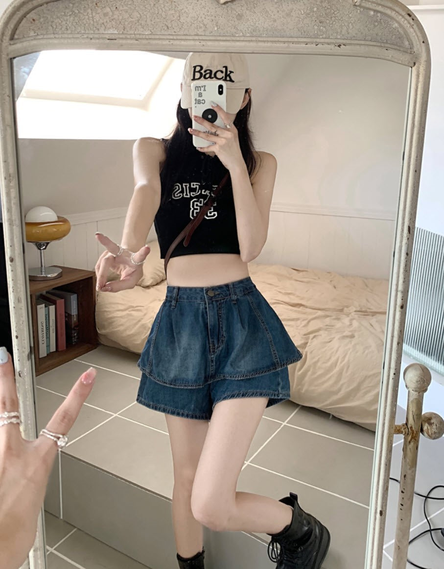 Blue Denim Layered Skorts
