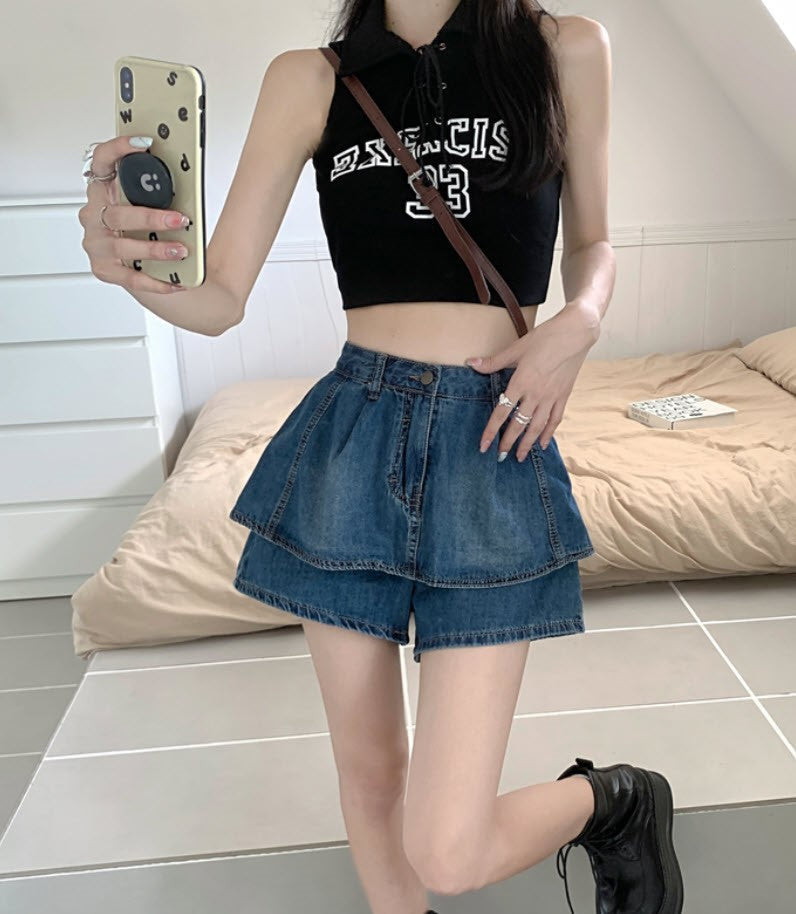 Blue Denim Layered Skorts