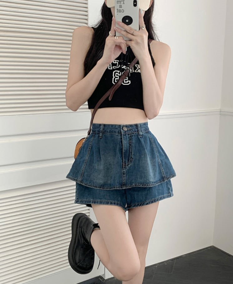 Blue Denim Layered Skorts