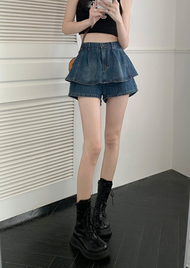 Blue Denim Layered Skorts