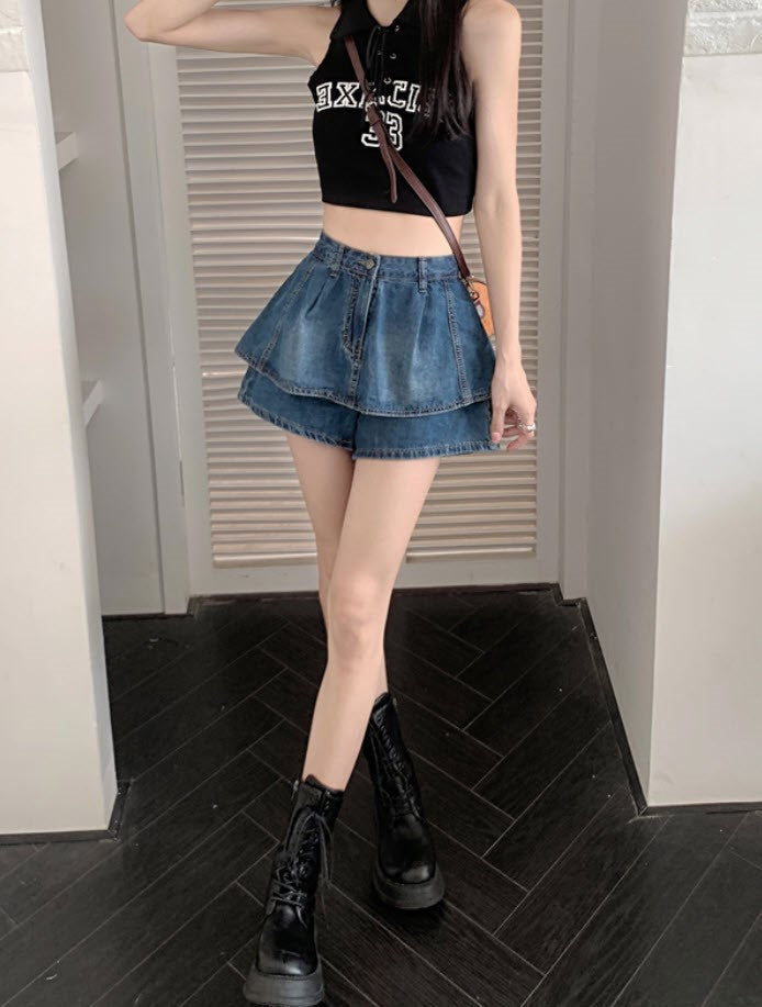 Blue Denim Layered Skorts