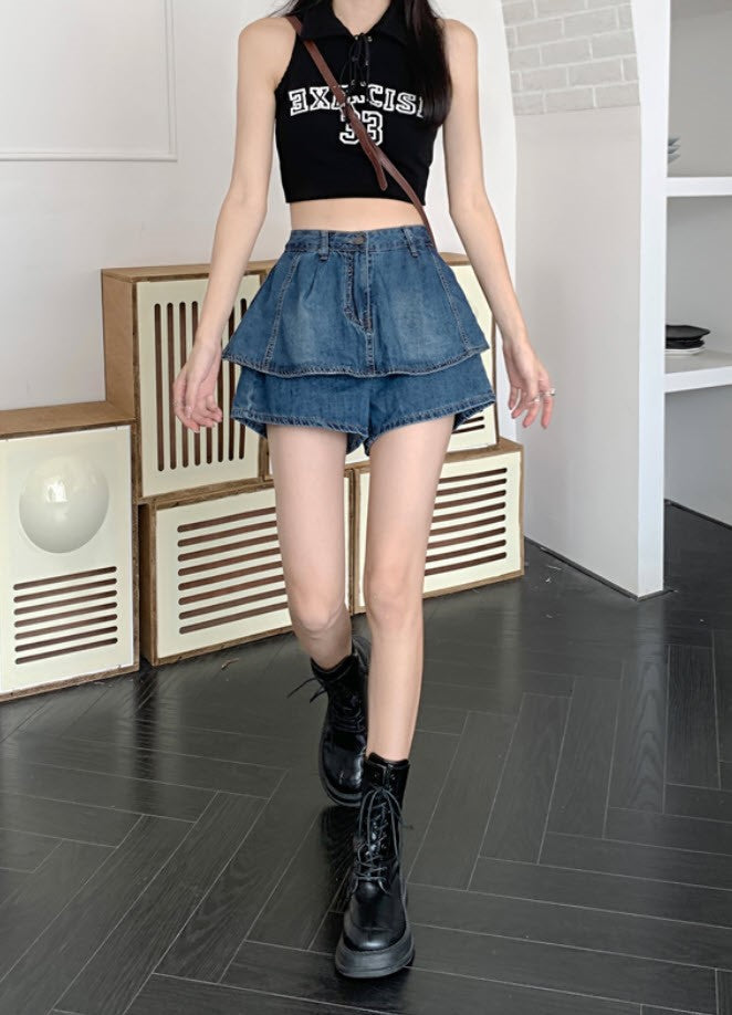 Blue Denim Layered Skorts