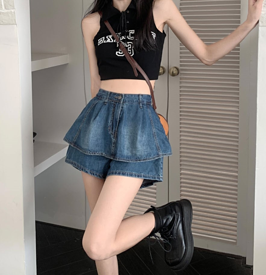 Blue Denim Layered Skorts