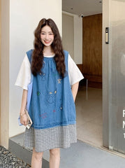 Summer Cartoon Print Patchwork Dress Set