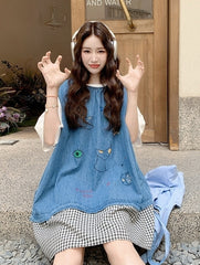 Summer Cartoon Print Patchwork Dress Set