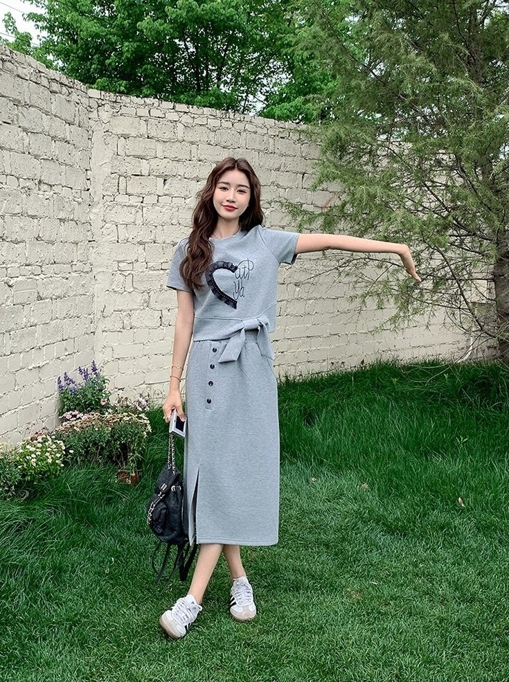 Summer Casual Fashion Short Sleeve Skirt Set
