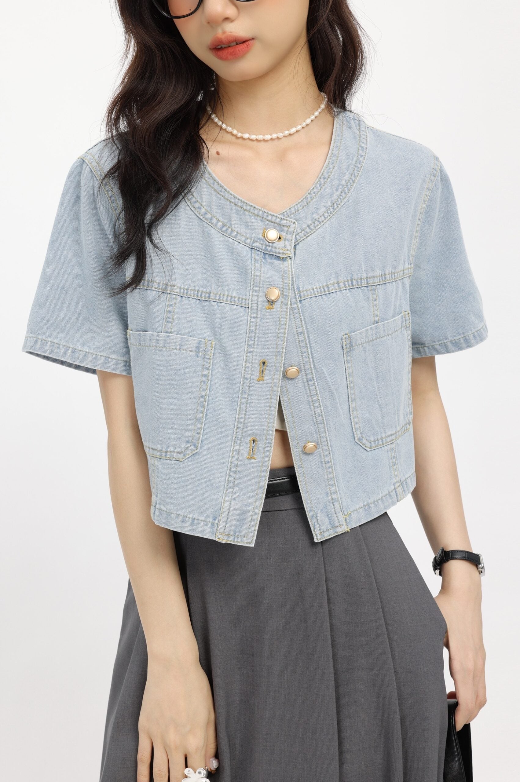 Blue  Casual Short Style Denim Jacket