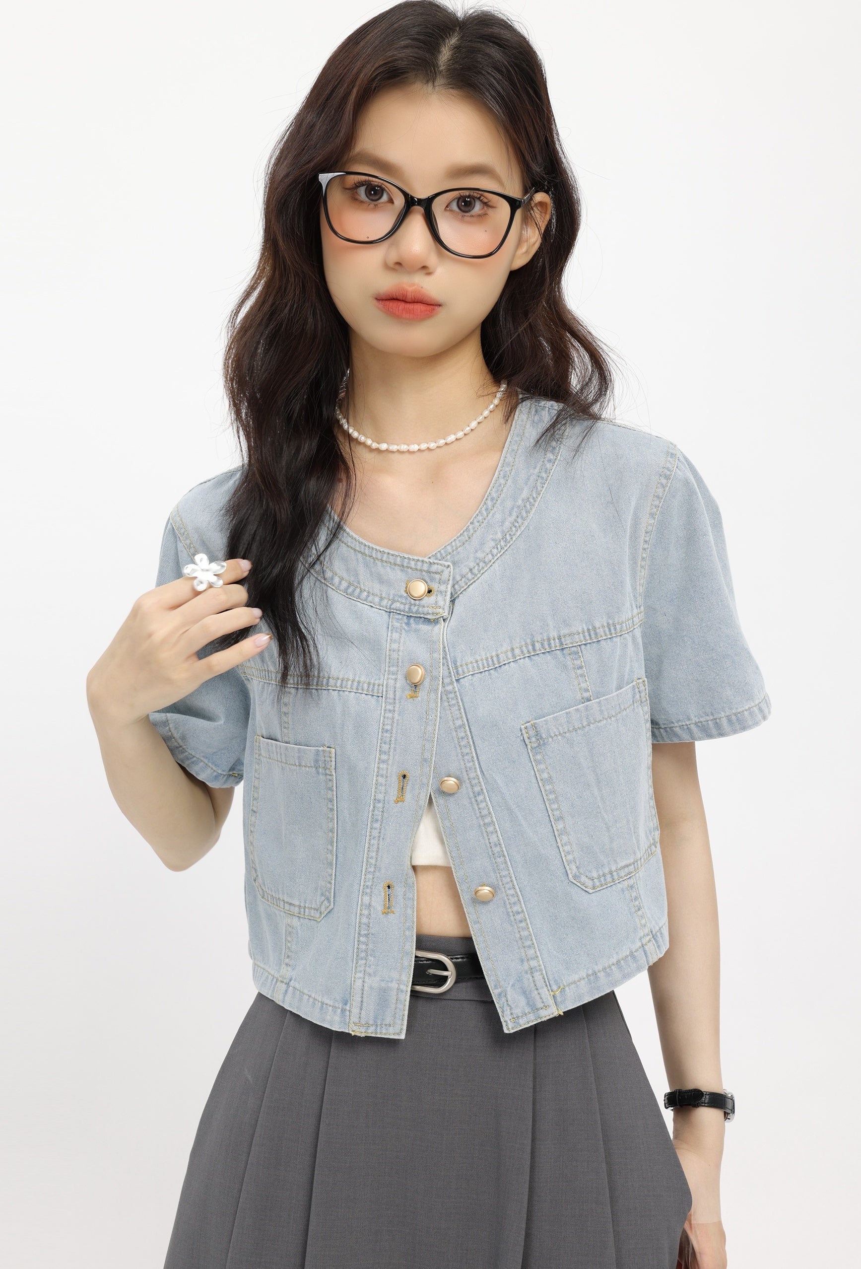 Blue  Casual Short Style Denim Jacket