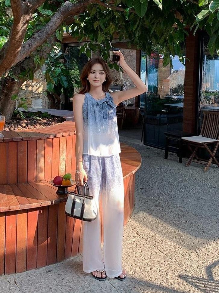 Summer Gradient Fashion Set With Wideleg Pants