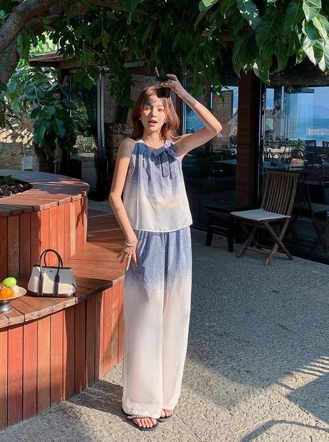 Summer Gradient Fashion Set With Wideleg Pants