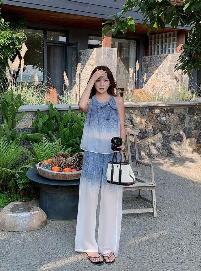 Summer Gradient Fashion Set With Wideleg Pants