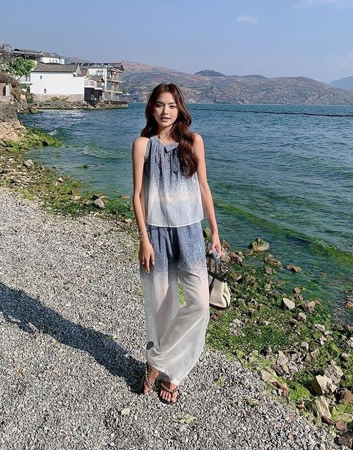 Summer Gradient Fashion Set With Wideleg Pants