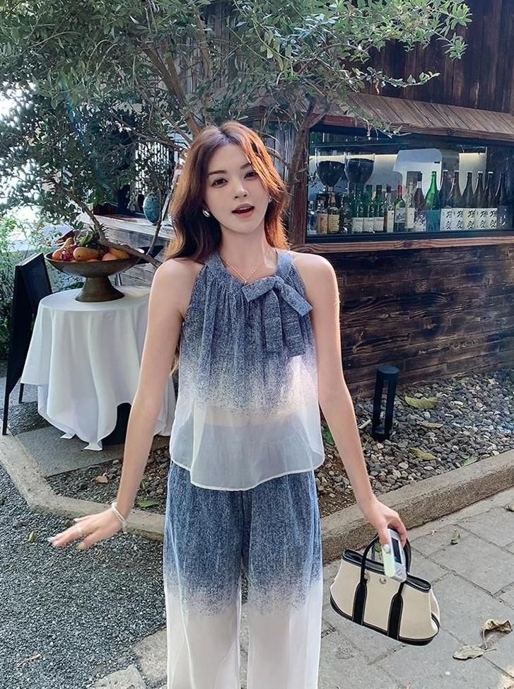 Summer Gradient Fashion Set With Wideleg Pants