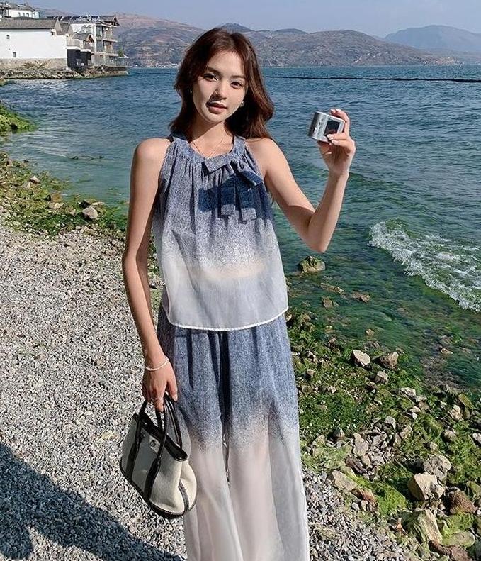 Summer Gradient Fashion Set With Wideleg Pants