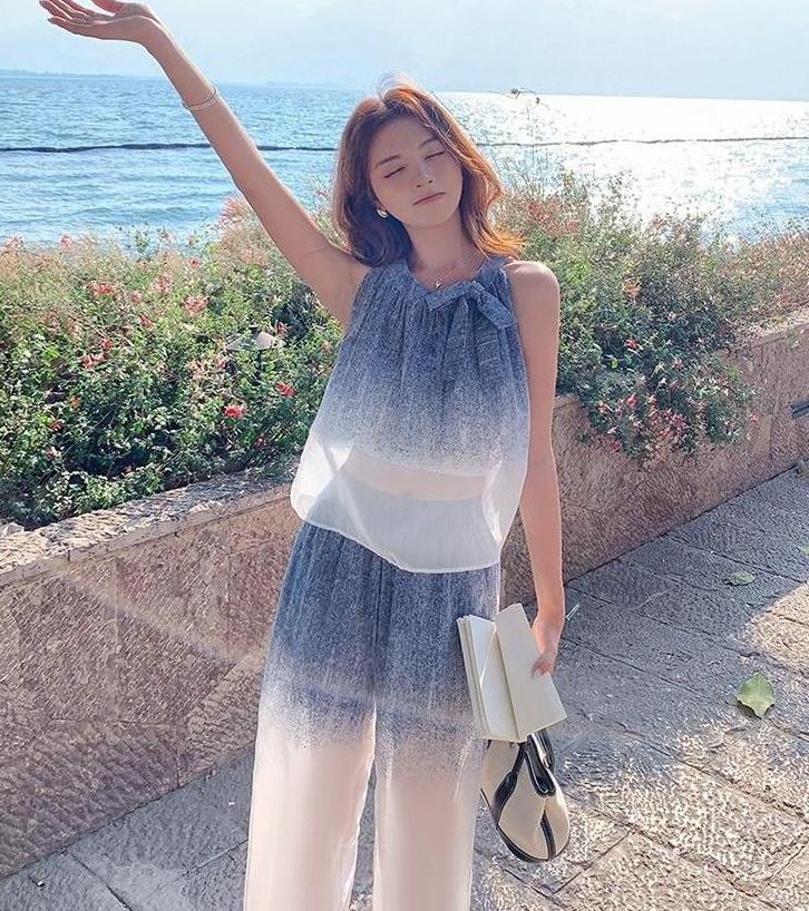 Summer Gradient Fashion Set With Wideleg Pants