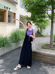 Summer Korean Style Colorblock Suspender Dress Set