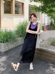 Summer Korean Style Colorblock Suspender Dress Set