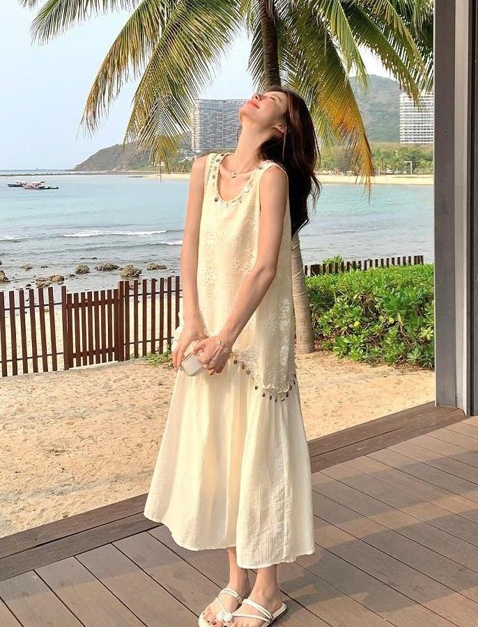 Summer Sequin Embroidered Vintage Dress