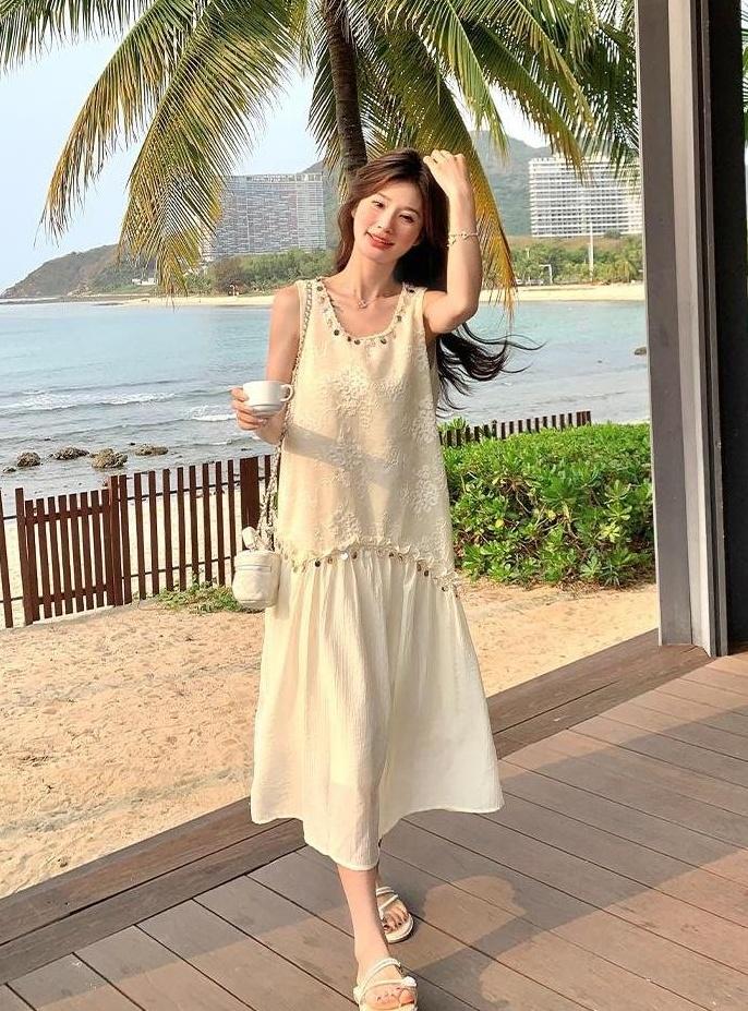 Summer Sequin Embroidered Vintage Dress