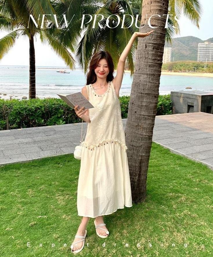 Summer Sequin Embroidered Vintage Dress