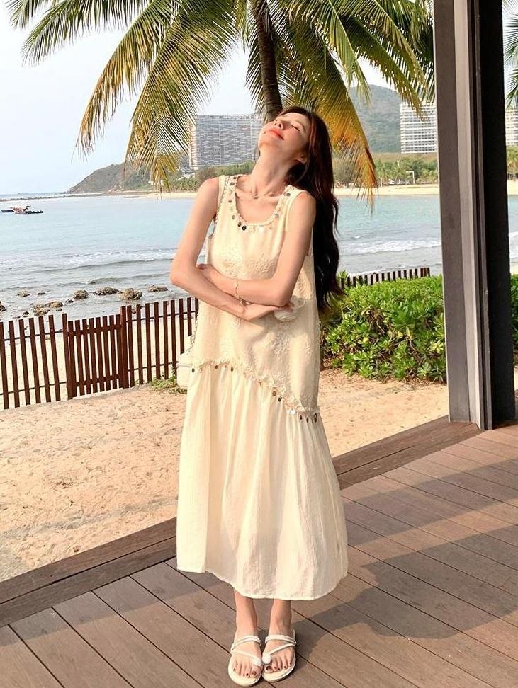 Summer Sequin Embroidered Vintage Dress