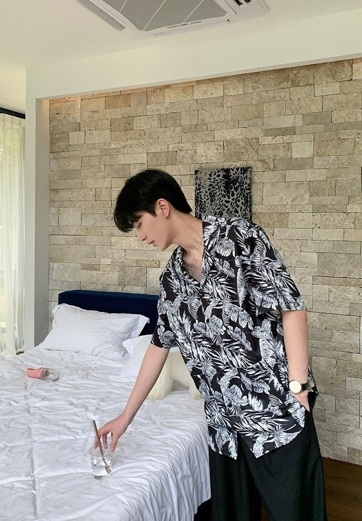 Summer Vacation Floral Print Short Sleeve Shirt