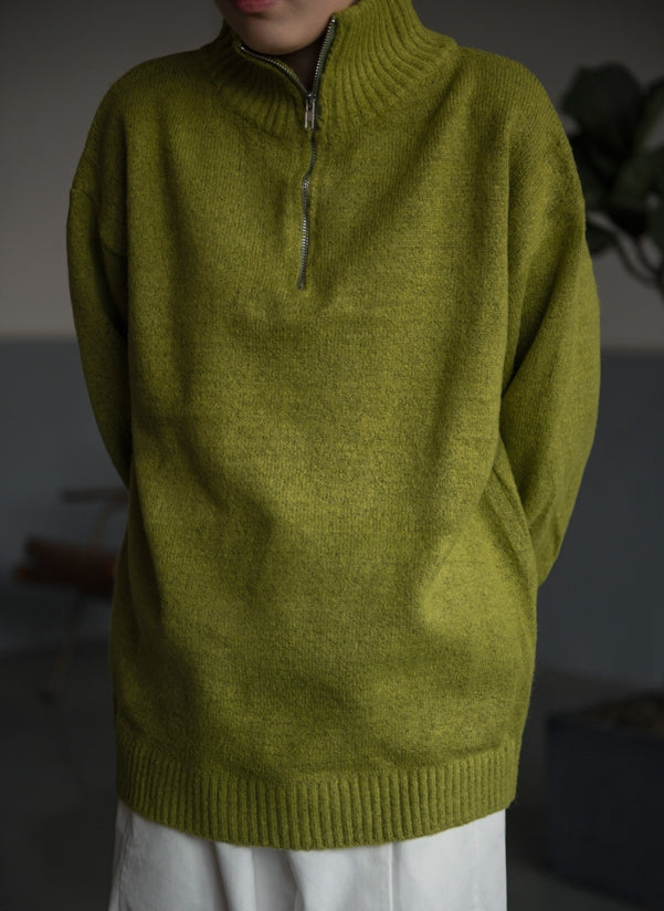 Green Half Zipper Knitted Sweater