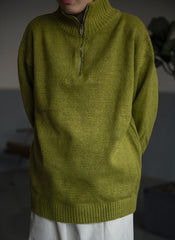 Green Half Zipper Knitted Sweater