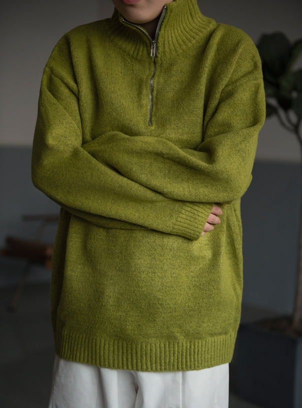 Green Half Zipper Knitted Sweater