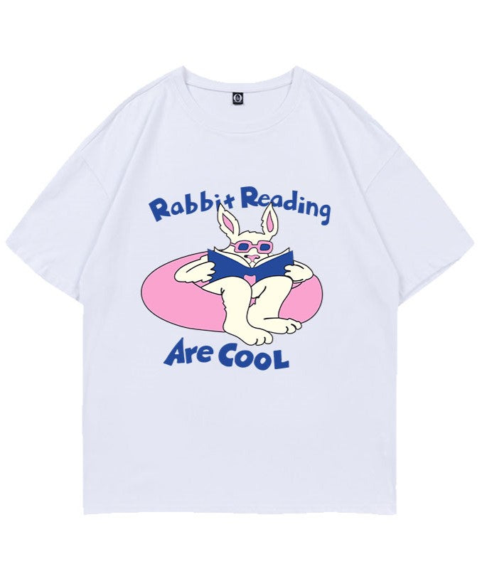 White 'Rabbit Reading Are Cool' Printed T-Shirt