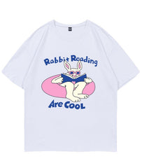 White 'Rabbit Reading Are Cool' Printed T-Shirt