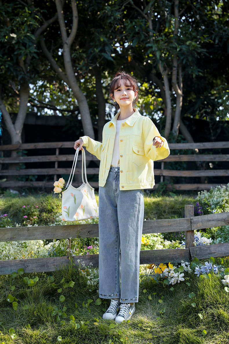 Yellow Cropped Denim Jacket