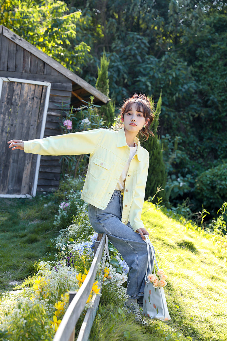 Yellow Cropped Denim Jacket