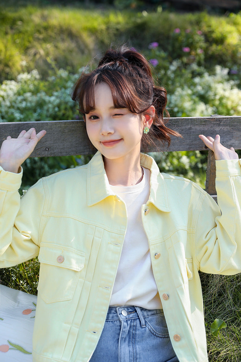 Yellow Cropped Denim Jacket