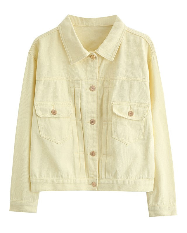 Yellow Cropped Denim Jacket