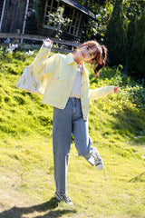 Yellow Cropped Denim Jacket